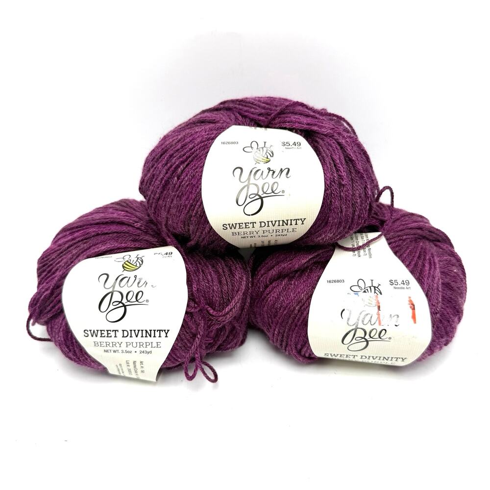 Yarn Bee Sweet Divinity Yarn Magenta Berry Purple 3 Skeins 3.5oz Acrylic Nylon